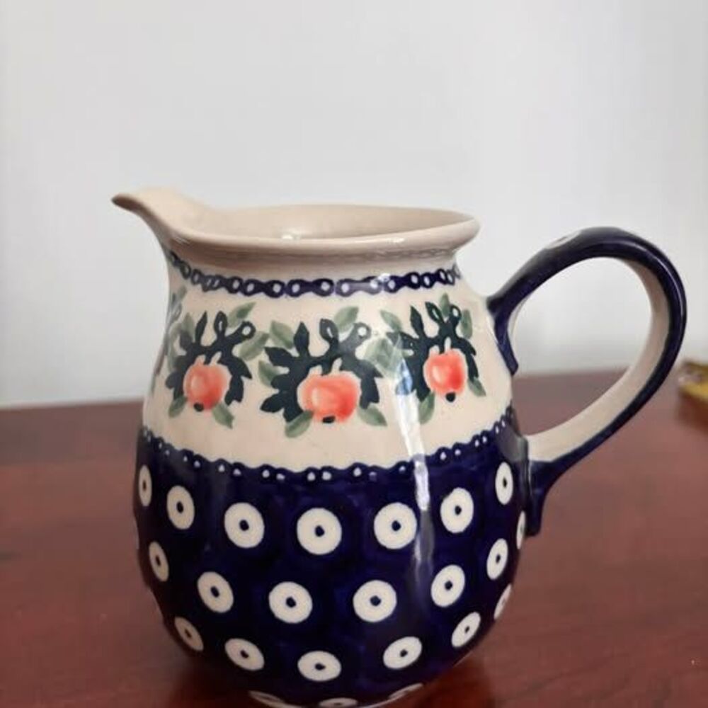 Manufaktura Boleslawiec Polish Pottery Apple Dot Creamer Pitcher Cobalt Handmade